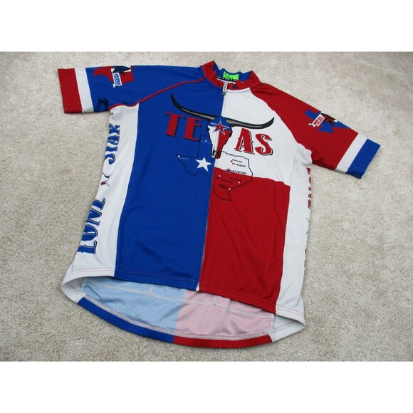 Canari Cycling Jersey Mens Large L Texas Red Blue Pockets Zip Bike Shirt * - Picture 2 of 15